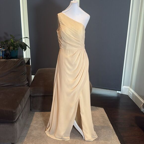 Women’s One Shoulder Chiffon Bridesmaid Formal Dress CorsetBack LegSlit Size 10 - Picture 1 of 12
